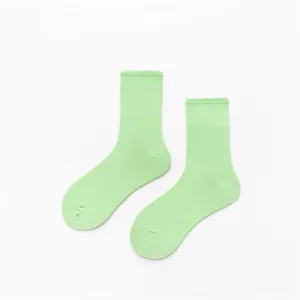 Femmes chaussettes côtelées vert clair couleur bonbon coton mode détails mignons paires