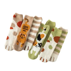 Fluffy cozy cat paw fuzzy socks for women winter warm thick sleep home fuzzy socks
