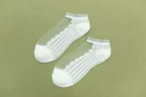 Calzini corti in seta di cristallo trasparente da donna, rete estiva sottile con bordo smerlato.