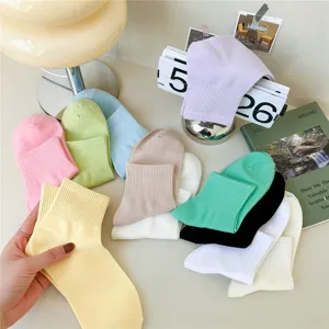 Damen einfarbige sommer dünne baumwolle socken detail, süßigkeiten makaron farben kurze socken.