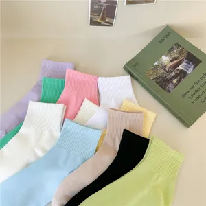 Bunte einfarbige Socken im Detail, weiche Macaron-Bonbonfarben und bequemes Baumwollmaterial.