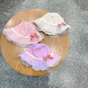 Children sun hat cute lace mesh bow bucket hat toddler baby girl cute floral cap casual 1pc