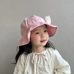 Pink lace flower toddler bucket hat, cute cotton sun protection cap for little girls.