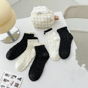 Damen sommer dünne rüschen socken gekämmte baumwolle kurze socken schwarz weiß herzen set