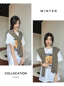 Cozy knit shawl wrap stylish cross knotted scarf for women warm office neck cover cape top.
