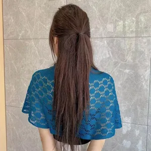 Blue knit hollow sunscreen shawl summer ice silk cape casual breathable elegant outdoor top