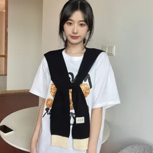 Spring summer knit shawl scarf for women, fashionable outer wear anti-AC shoulder cape top.