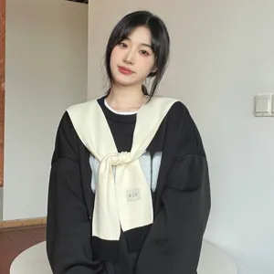 Women knitted shawl scarf summer spring stylish black white versatile air conditioned room