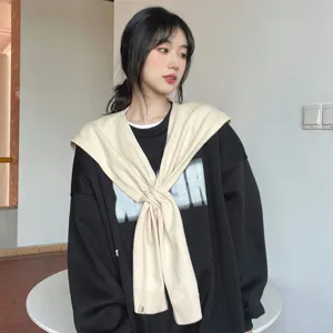 Lazy style knitted shawl scarf outer wear cross tied vest for women, comfortable autumn wear.