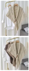 Cozy knit shawl cape featuring a stylish leather buckle, solid color thick warm winter outerwear.