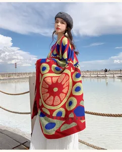 Ethnic style knitted cloak shawl warm thick winter travel photography cape for women