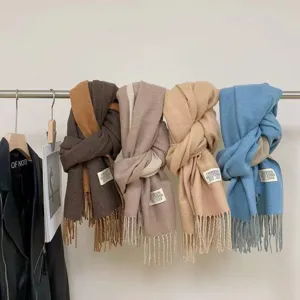 Double Sided Imitation Cashmere Scarf For Women Solid Color Warm Tassel Shawl Long Versatile Winter Neck Warmer