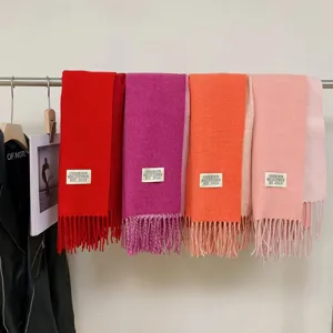 Solid color imitation cashmere winter scarf with fringe, thick warm winter neck wrap.