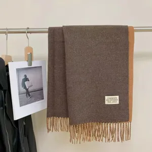 Cozy autumn winter reversible cashmere-feel scarf with fringe, stylish solid color.