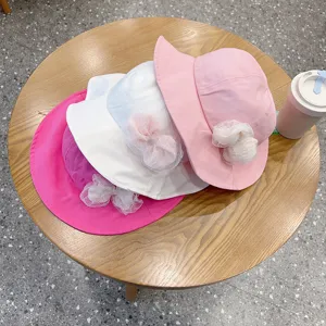 Cute baby bucket hat with lace bow, lightweight princess sun hat for sweet little girls.