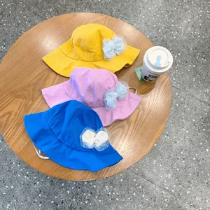Cute infant bucket hat with mesh bow, summer thin sun protection basin hat for baby girls.