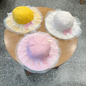 Cute baby sun hat lace princess toddler bucket hat breathable bow kids hat summer outdoor