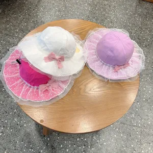 Cute baby bucket hat with lace mesh and bow, sweet princess sun hat for little girls details