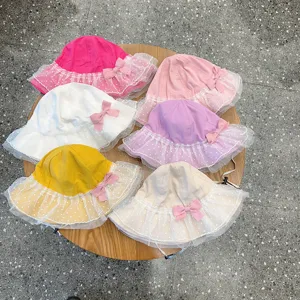 Cute baby bucket hat with lace mesh bow, sweet floral princess sun hat for toddler girls.