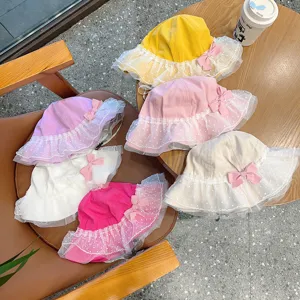 Cute baby lace bucket hat for girls, lightweight sun protection sunhat with sweet bows.
