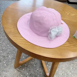 Infant pink bucket hat with mesh bow cute baby sun protection summer hat for kids