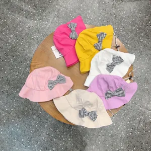 Kids bucket hat with cute bow, colorful sun protection hat for baby girls, adjustable spring cap