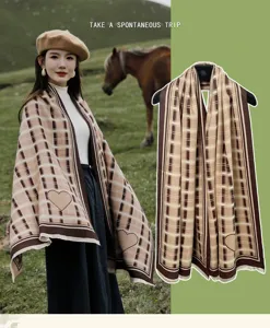 Vintage plaid scarf with cute heart pattern, stylish winter shawl and warm neck wrap.