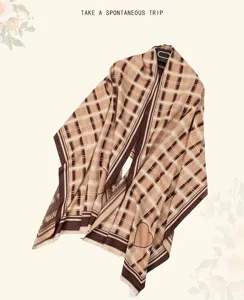 Brown plaid cozy winter scarf shawl with fringe and heart detail for women daily fashion style