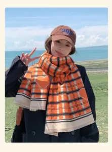 Stylish casual baseball cap and plaid scarf set for women outdoor wear fashion daily look.