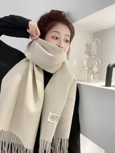 Écharpe unie double face à franges pour femme, châle chaud d'hiver imitation cachemire.