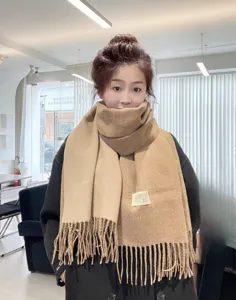 Écharpe à franges double face unie pour femmes, automne hiver, chauffe-cou chaud et épais.