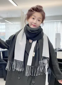 Écharpe à franges réversible unie pour femme, châle chaud d'hiver imitation cachemire.