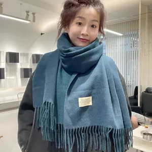 Écharpe unie à franges double face femme automne hiver chaude douce imitation cachemire foulard