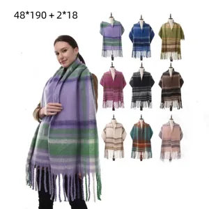 Winter Warmer Karos Quasten Schal Verdickter Imitations Kaschmir Langer Schal Damen Mode Klassischer Karo Winter Hals Schal