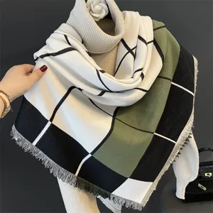Moda Inverno Caldo Quadri Finta Cashmere Sciarpa Elegante Scialle Nappe Sciarpa Calda Spessa Per Donne