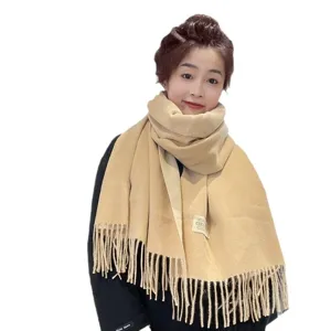 Écharpe cachemire unie double face à franges pour femme, châle chaud d'hiver.