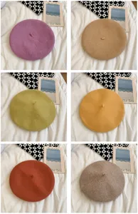 Woolen beret hat for women, Korean style vintage solid color painter cap for autumn and winter.