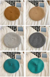 Wool beret hat women autumn winter retro solid color painter cap elegant soft warm beanie