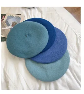 Women wool beret hat autumn winter Korean style colorful woolen painter cap detail shot