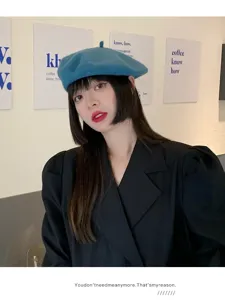 Stylish women wool beret hat winter autumn korean vintage solid color painter cap fashion