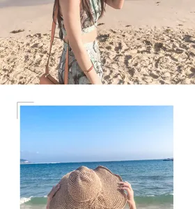 Geflochtener Strohhut für Damen, breite Krempe Strandhut für Sommerurlaub und Outdoor-Reisen.