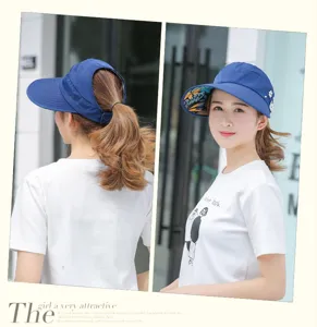 Blue women sun visor hat summer anti-uv empty top ponytail beach sun hat stylish