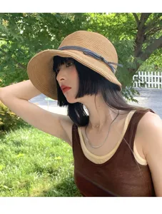 Women summer straw hat Hepburn style foldable sun hat UV protection beach sunshade hat