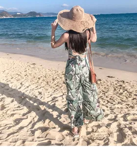 Damen Sommer Strand Strohhut hohle breite Krempe Sonnenhut Freizeit faltbare Kappe für Urlaub