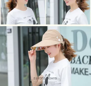 Women empty top sun visor hat beige summer outdoor beach anti UV sun protection hat