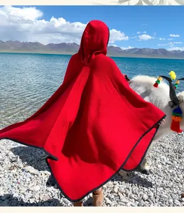 Women thick hooded red cloak shawl winter warm cape travel photo outerwear outer wear