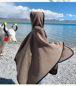 Thickened hooded brown cloak shawl for women winter warm travel photography poncho coat