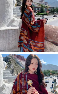Ethnic style women large shawl scarf summer sun protection cape travel outdoor wrap fashion top