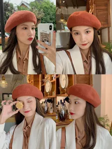Donne Retro Berretto in Lana Tinta Unita Cappello da Pittore Ottagonale Autunno Inverno Caldo Moda Donna Cappello Newsboy Copricapo