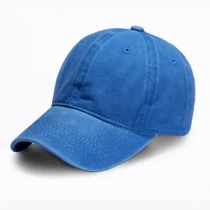 Solid washed cotton baseball cap for men and women, classic casual blue sun hat for outdoor.